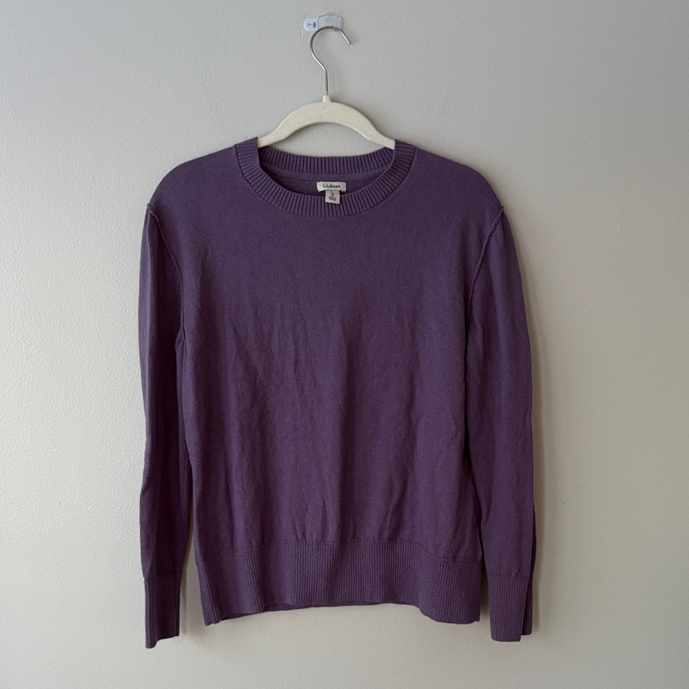 L.L. Bean Purple Crewneck Long Sleeve Sweater 95% Cotton 5% Cashmere